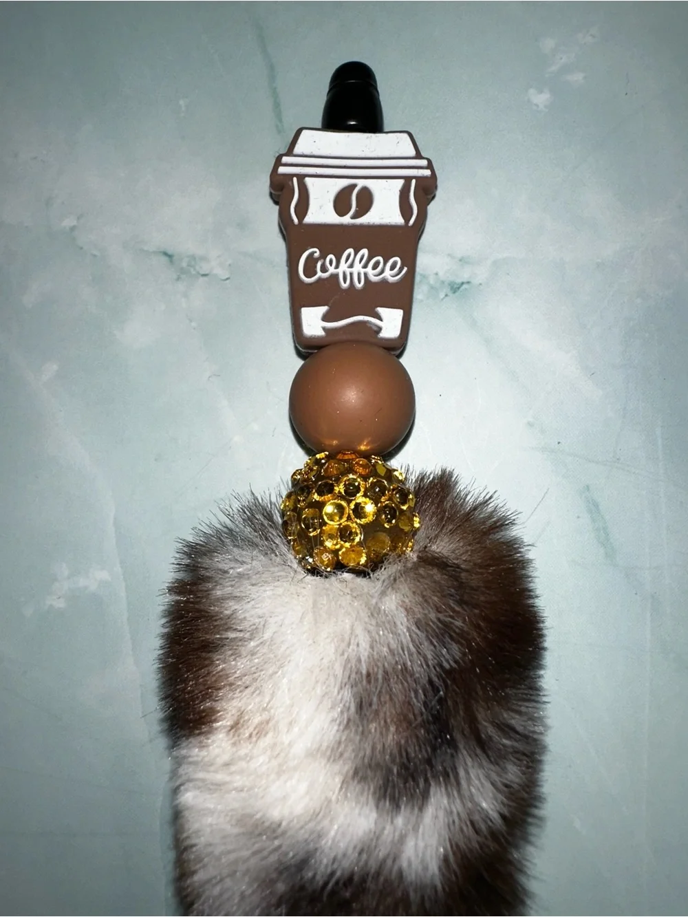 Coffee Charm Brown Big Fluffy Pen - Handmade